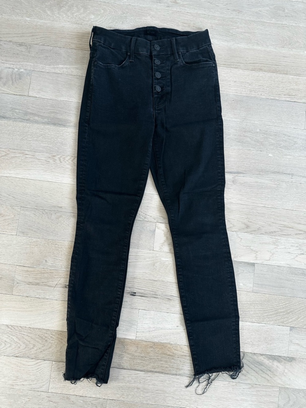 MOTHER Black High-Rise Skinny Jeans with Button-Fly